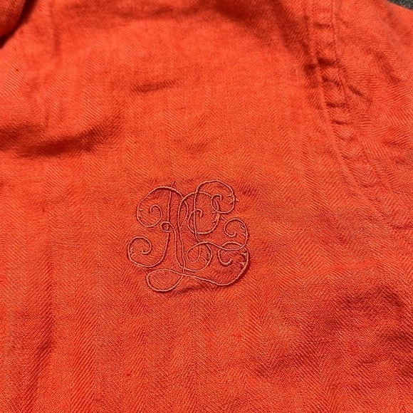 Lauren Ralph Lauren Monogram Linen Button Down Shirt-Burnt Orange Color Size L - Picture 2 of 8